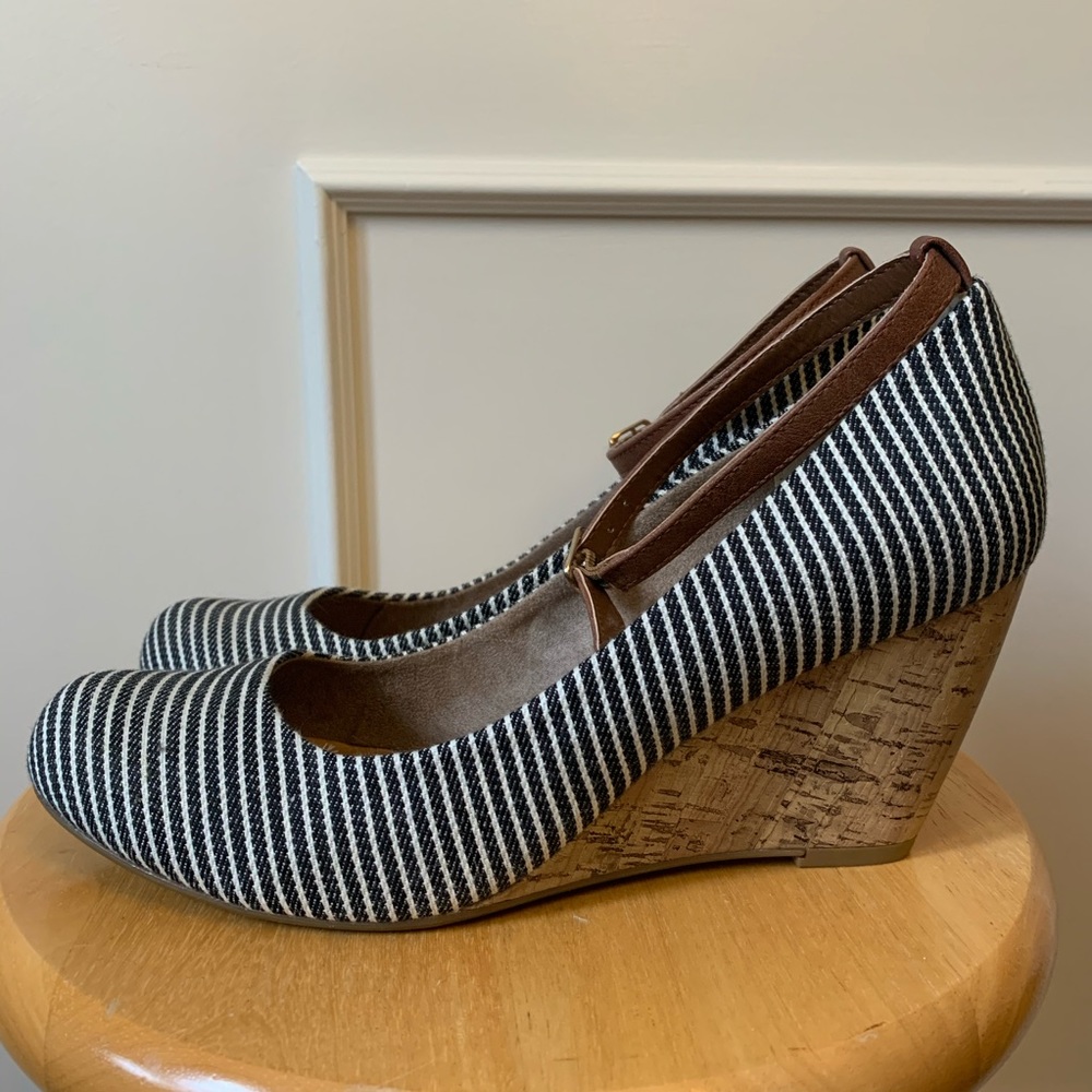 Blue & White Striped Wedge Shoe
